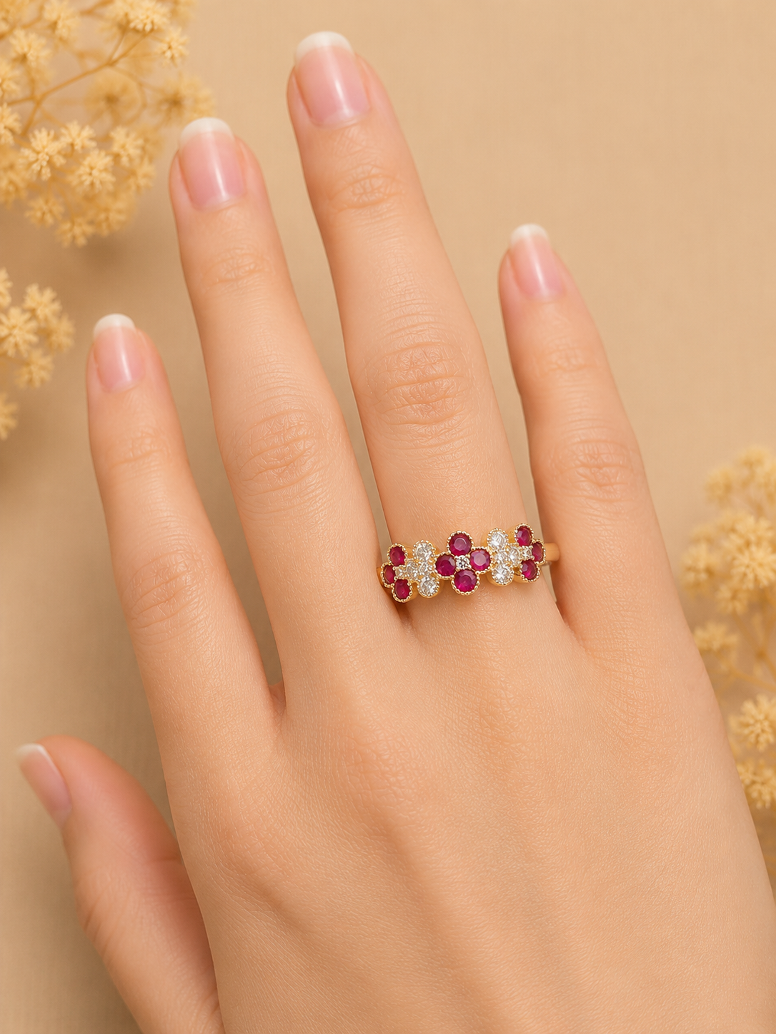 Ruby & Diamond Clover Ring - 2